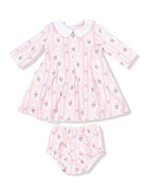 Angel Dear Pink Floral Bow Dress with Bloomer 3-6 6-12 12-18 18-24 months